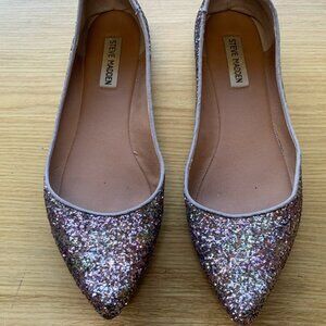 Steve Madden Glitter Pointed Ballet Flats Size 10 ✨ Gold Pink Silver